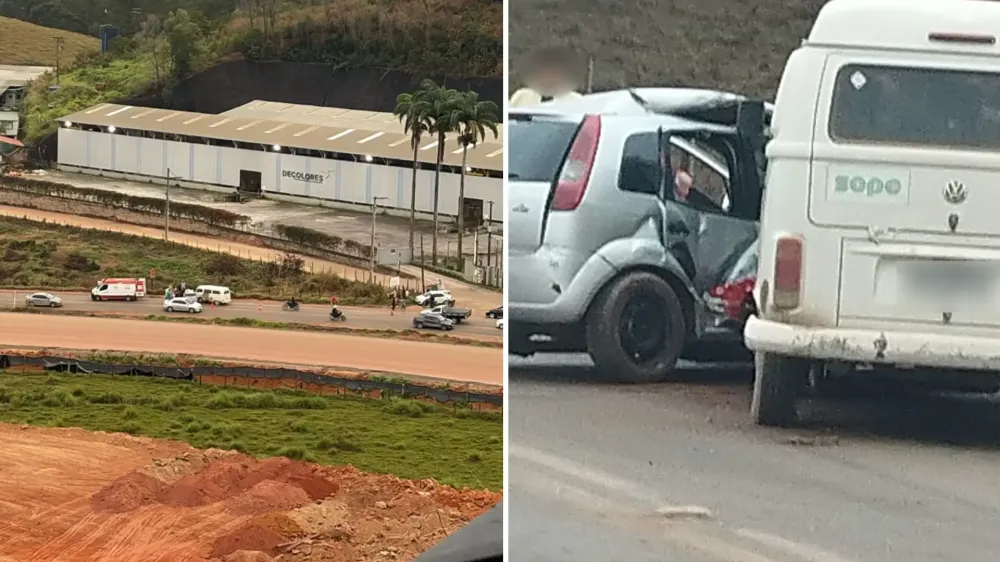 Acidente envolvendo três veículos deixa mulher, criança e homem feridos em Cachoeiro